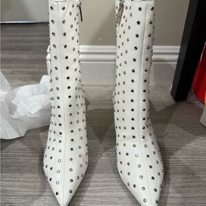 Nine West White Studded Heeled Boots